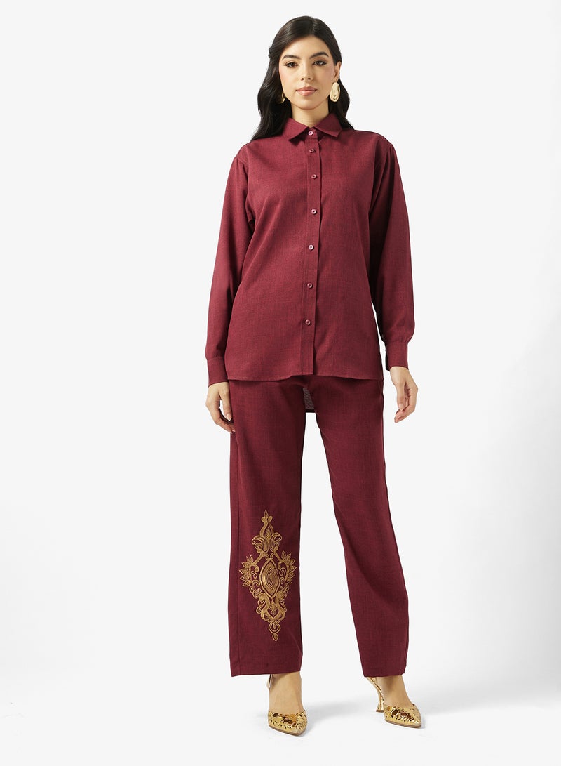 hayas closet Embroidered Shirt and Pant co-ord set - Image 1